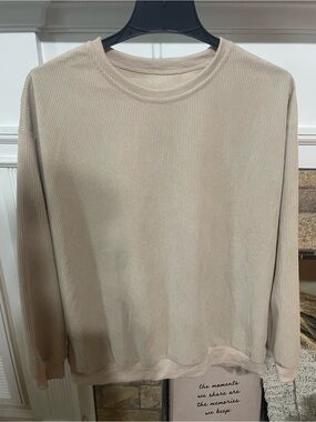 SHEIN Ribbed Long Sleeve Top in Light Beige